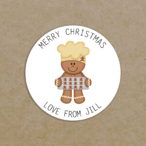 Personalised Christmas Labels - Gingerbread Man - Xmas Gift Boy Stickers - Festive - Custom