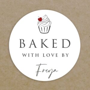 Baked With Love Circle labels Self Adhesive Printed Round Business Baking Stickers