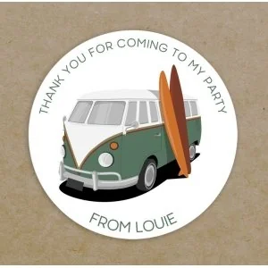 Personalised Thank You For Coming To My Party Round Labels Circular Camper Van Stickers - Custom Printed
