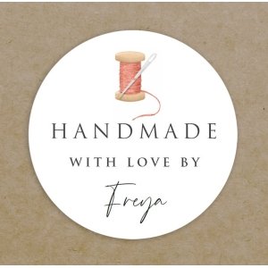 Handmade With Love Circle labels Self Adhesive Printed Round Business Stickers Cotton Bobbin