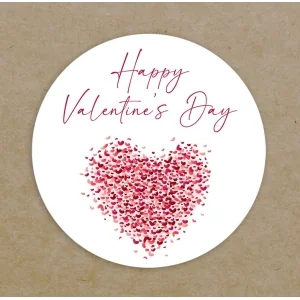 Happy Valentine's Day Circle Labels Printed Personalised Round Hearts Stickers