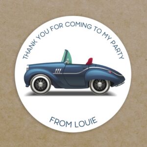 Personalised Thank You For Coming To My Party Round Labels Circular Blue Car Stickers - Custom Printed