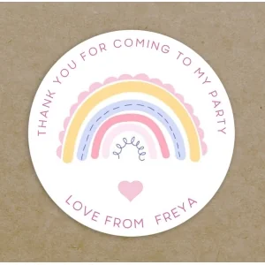 Personalised Thank You For Coming To My Birthday Party Round Labels Gift Bag Circular Age Girls Rainbow Stickers - Custom Printed