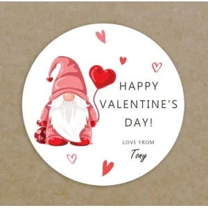 Happy Valentine's Day Circle Labels Printed Personalised Round Gonk Hearts Gnome Stickers