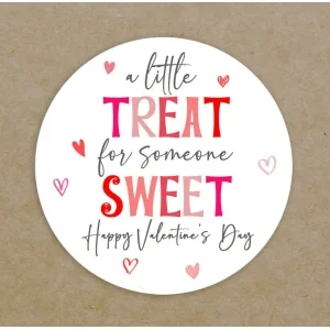 Happy Valentine's Day A Little Treat For Someone Sweet Circle Labels Printed Personalised Round Hearts Stickers