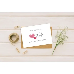 Happy Birthday Age Card Printed Personalised A5 A6 Card with Kraft Envelope Wife 40th 50th 60th