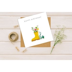 Happy Birthday Day Card Printed Personalised Card with Kraft Envelope Wellie Grandma Mummy Mother