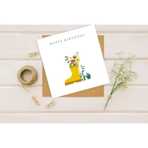 Happy Birthday Day Card Printed Personalised Card with Kraft Envelope Wellie Grandma Mummy Mother