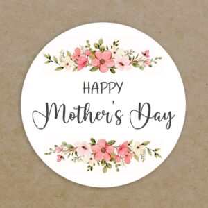 Happy Mother's Day Circle Labels Printed Personalised Round Leaves Flowers Wreath Stickers