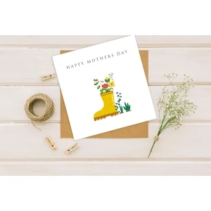 Happy Mother's Day Card Printed Personalised Card with Kraft Envelope Wife Girlfriend Wellies
