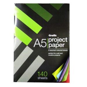 Grafix A5 Project Paper, 140 Sheets Coloured Paper, 5 Colours, Size 210 x 148mm