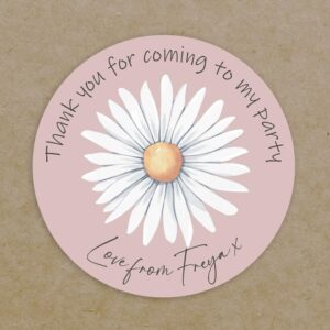 Personalised Thank You For Coming To My Birthday Party Round Labels Gift Bag Circular Age Girls Daisy Flower Stickers - Custom Printed
