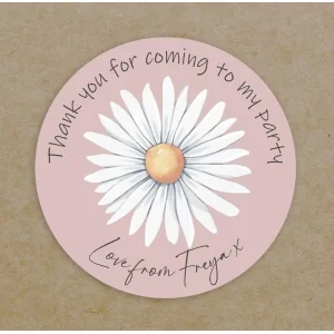 Personalised Thank You For Coming To My Birthday Party Round Labels Gift Bag Circular Age Girls Daisy Flower Stickers - Custom Printed