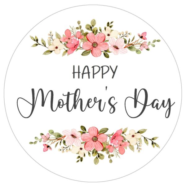 Happy Mother's Day Circle Labels Printed Personalised Round Leaves Flowers Wreath Stickers - Image 4