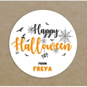 Happy Halloween Spider Web Scary Personalised Labels Printed Round Circle Stickers