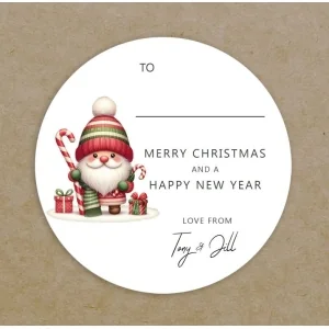Personalised Christmas Labels - Xmas Gonk Gift Stickers - Sticky Festive Father Christmas Custom Name Santa