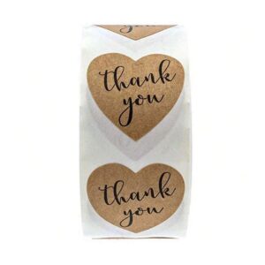 Thank You Kraft Heart Shape Stickers 25mm Love Buff Labels