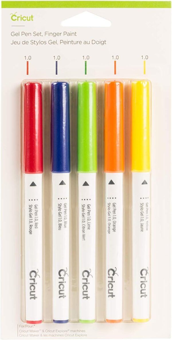 Cricut Gel Pen Set, Finger Paint 1.0mm Blue, Red, Orange, Green & Yellow 5 Pack Pens 2005458 For Maker / Explore