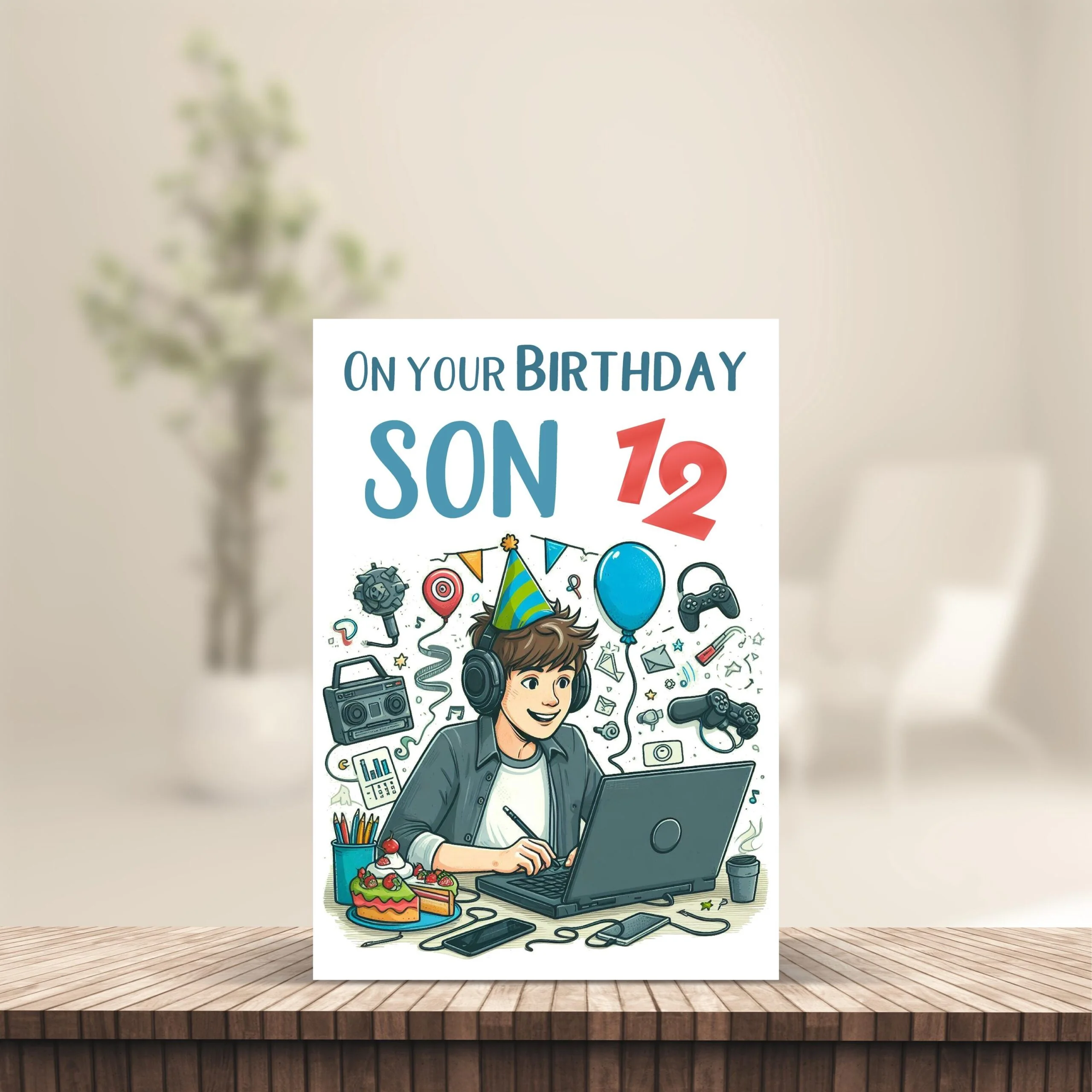 On Your Birthday Card Printed Personalised A5 Card with Kraft Envelope Devices, Laptop, phone Age 10, 11, 12, 13, son, grandson