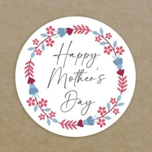 Happy Mother's Day Circle Labels Printed Personalised Round Leaves Flowers Wreath Stickers