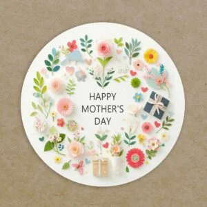 Happy Mother's Day Circle Labels Printed Personalised Round Leaves Flowers Wreath Stickers