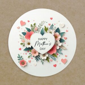 Happy Mother's Day Circle Labels Printed Personalised Round Leaves Hearts Flowers Wreath Stickers