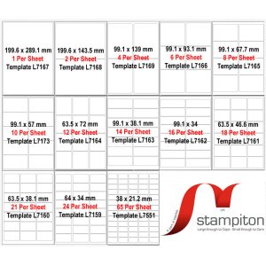 Stampiton Self Adhesive Address Labels 1 to 65 per sheet 25 to 500 A4 sheets