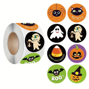 Halloween 25mm Stickers 8 Scary Designs Pumpkin, Bat, Spider, Witch Cat, Ghost..