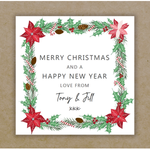 Personalised Christmas Labels - Xmas Wreath Gift Stickers - Sticky Festive Custom Name