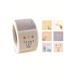 Thank You Flower Square Stickers 30mm Glossy Rectangular Labels